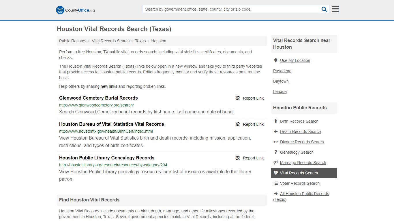 Houston Vital Records Search (Texas) - County Office